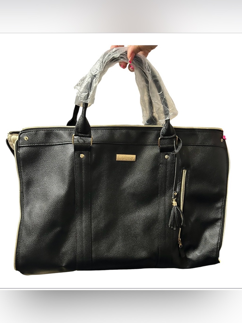 Luxe Black Faux Leather Tote with Gold Accents